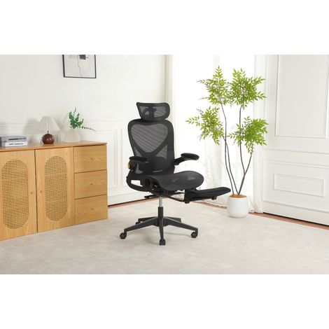 MEUBLIV Sedia da ufficio ergonomica nera – schienale pieghevole, poggiatesta e poggiapiedi (1/5)