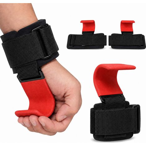 Relaxdays crochets de traction pour musculation, rouge, néoprène, métal, lot de 2, 150 kg, scratch (1/5)