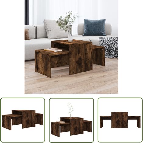The Living Store Couchtisch-Set Räuchereiche 100x48x40 cm Holzwerkstoff - Couchtisch - Set - Wohnzimmereinrichtung - Holzwerkstoff - Rauchereiche (1/5)