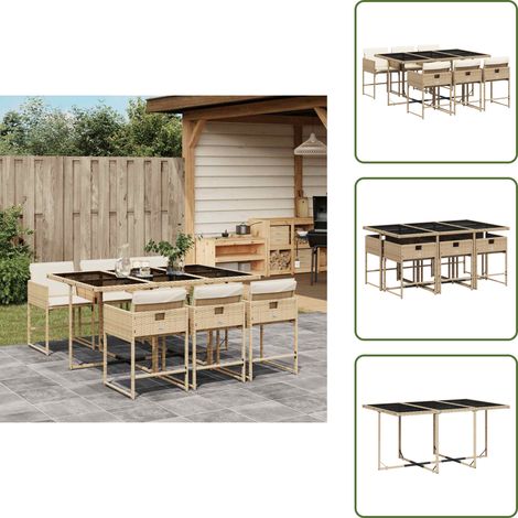 7-tlg. Garten-Essgruppe mit Kissen Beige Poly Rattan - Garten Essgruppe - Garten Essgruppen - Outdoor Essgruppe - Terrasse Essgruppe (1/5)