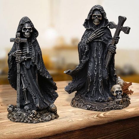 Statue Grim Reaper - Résine Noire - Décoration Intérieure Halloween Bureau Étagère - 1 Pièce (1/5)