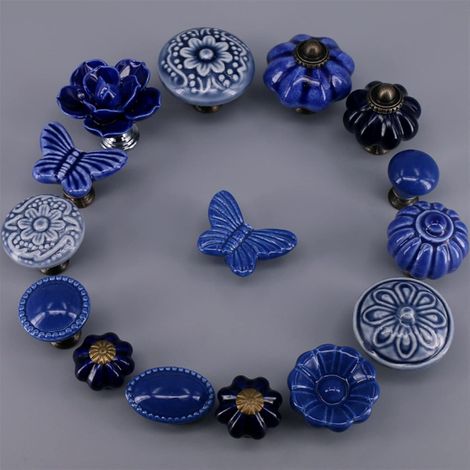 Poignées de coiffeuse en céramique, poignée tiroir bleu encre (1/5)