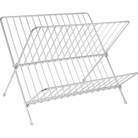 Égouttoir à vaisselle pliable en forme de X à 2 niveaux, support pour assiettes et bols, idéal pour les comptoirs de cuisine. (1/5)
