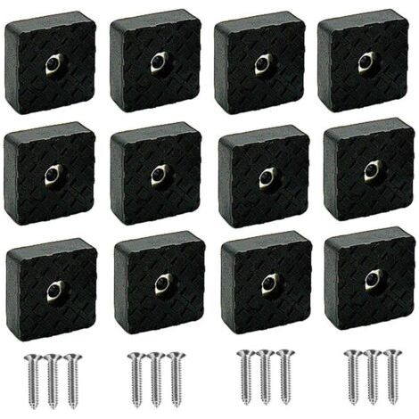 Lot de 12 patins en caoutchouc de 3 cm avec vis, carrés noirs antidérapants pour pieds de meubles, housses robustes pour pieds de canapé, chaise, table, bureau, canapé