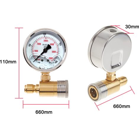 Manomètre 3/8 pouces pour laveuse, connexion rapide, pressurisation antichoc, piézomètre 5800PSI. (1/5)