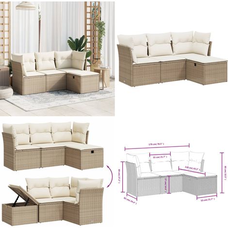 4-tlg. Garten-Sofagarnitur mit Kissen Beige Poly Rattan - Gartensortiment - Outdoor Möblierung - Gartenlounge - Lounge Set - Rattan Sofa - Home & Living (1/5)
