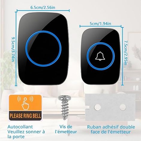 Waterproof Outdoor Wireless Doorbell Waterproof Chime Receiver Transmitter Kit Home Black