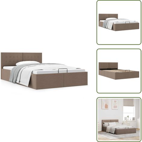 The Living Store Cadre de lit à rangement hydraulique sans matelas 140x200 cm - Cadre De Lit - Lit Double - Lit Avec Rangement - Lit Hydraulique - Lit Taupe