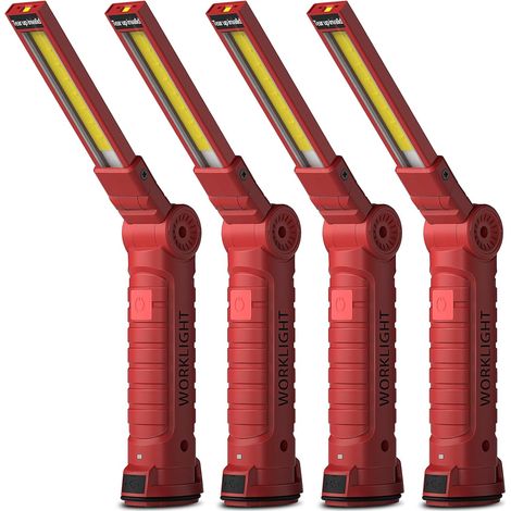 Cadeau Homme, Lampe de Poche Lampe de Travail Rechargeable Lampe Atelier COB Torche avec Base Magnétique 5 Modes Camping Lampe pour Garage, Camping, d'Urgence, etc (Noir)