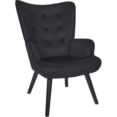 Fauteuil en Velours Côtelé "Giulia" 96cm Noir (1/5)