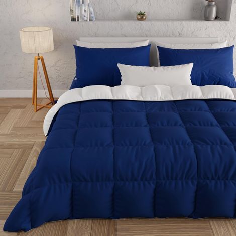 Couette Chaude Hiver 240x260 Bicolore Bleu Foncé Blanc, Double Face, Couette pour lit 2 Personnes, en Microfibre 300g/m² (1/5)