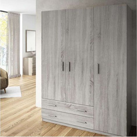 Armario ropero 3 puertas abatibles 2 cajones Lorena acabado Artico, 230cm(alto) 150cm(ancho) 50cm(largo) (1/2)