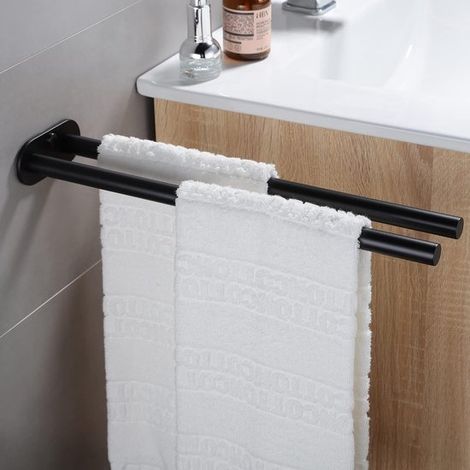 Porte-serviettes mural à deux bras – Acier inoxydable – 40 cm – Noir (1/5)
