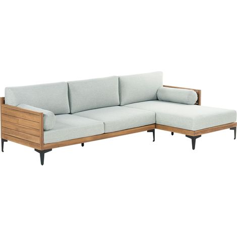 4 Seater Garden Corner Sofa Acacia Wood with Cushions Outdoor Lounge Grey Cavezzo