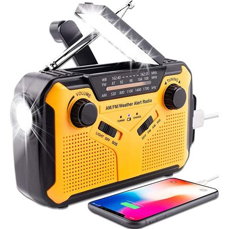 Ra de survie portable avec générateur, ra AM/FM alimentée par batterie avec banque d'alimentation, sirène SOS, lampe de poche et panneau solaire