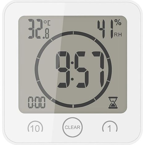 Horloge de Salle de Bains, thermomètre numérique hygromètre LCD minuterie de Douche numérique réveil pour Bureau à Domicile, 3 Méthodes de Montage, Alimentation par Batterie (1/5)