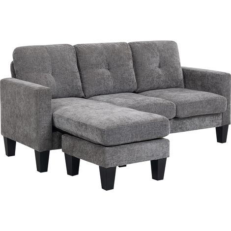 HOMCOM sofá chaise longue reversible, sofá de 3 plazas en forma de L, tapizado en chenilla, asiento y respaldo acolchados, gris oscuro (1/5)
