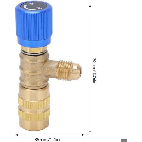 Valve de charge de réfrigérant en laiton, adaptateur de sécurité à filetage 1/4 po pour R22 R410 R134A R404. (1/5)
