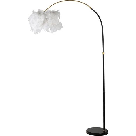 Lampadaire Imitation Plume "Arc" 180cm Blanc & Noir