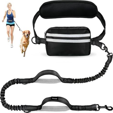 Laisse mains libres pour chien avec sangle ventrale pour le jogging, sac banane ajustable et amovible pour chiens de petite, moyenne et grande taille, idéale pour les maîtres actifs. Noire. Taille uni (1/5)