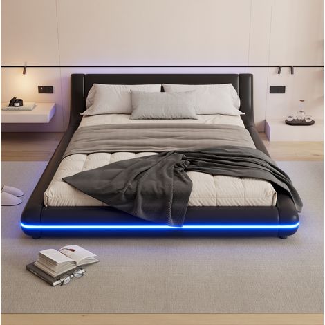 letto matrimoniale 140x200 a pavimento LED nero HAVRYA (1/5)