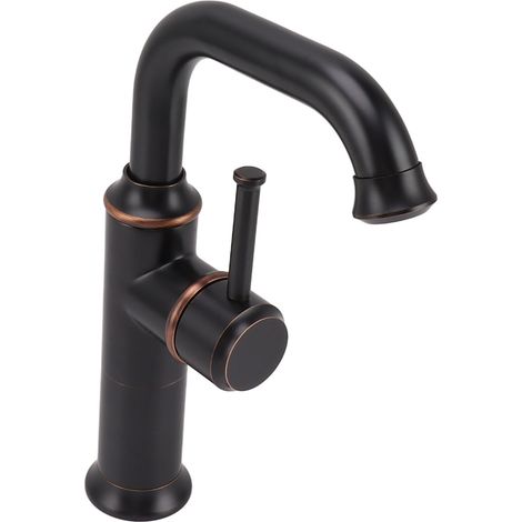 Robinet d'évier rétro à poignée unique, compatible eau chaude/froide, pour salle de bain et cuisine, noir (1/5)