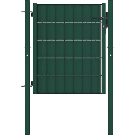 Portail de clôture-Portail de jardin-Portillon de jardin en PVC et acier 100x100 cm vert (1/4)