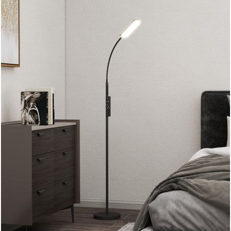 Lampadaire LED dimmable avec télécommande, bras col de cygne 360°, noir HAVRYA (1/4)