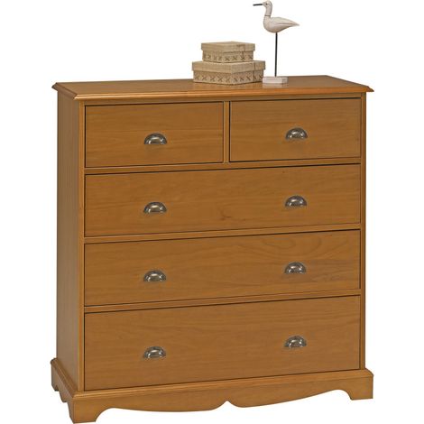 Commode Pin Miel de Style Anglais 5 Tiroirs L 96.2 H 97.4 P 42.5 cm (1/5)