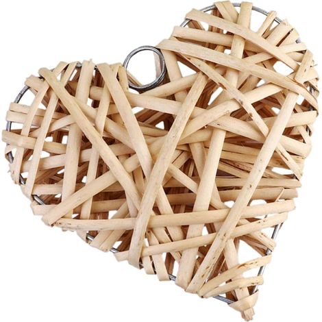 Cœur suspendu tressé en rotin beige, ornement élégant pour fête ou décoration maison