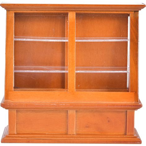 Meuble miniature à gâteaux en bois imitation bois rouge, échelle 1:12, avec porte coulissante, pour maison de poupée. (1/5)