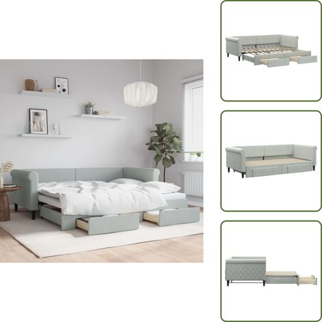 The Living Store Tagesbett Ausziehbar mit Schubladen Hellgrau 90x200 cm Samt - Sofa - Schlafcouch - Gästebett - Tagesbett - Wohnzimmermöbel (1/5)