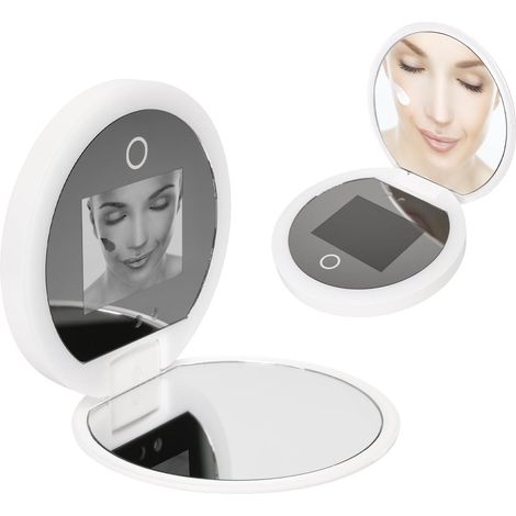 Miroir compact portable avec caméra UV pour maquillage, examen visage et test protection solaire