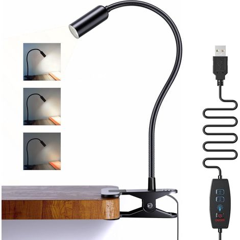 5W Led Reading Light Desk Lamp Clamp, 10 Levels Brightness Clip on Light Mains Powered, Dimmable Bedside Lamp for Study, Nail, Crafting, Makeup (1/5)