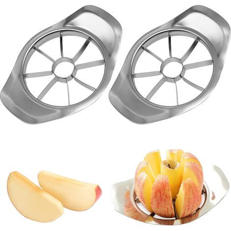 2 Pcs coupe pomme, trancheur de pomme, decoupe pomme en acier inoxydable, découpe pommes à 8 lames, tranche pour Les Pommes et Les Poire, enleve trognon pomme, Réutilisables (1/5)