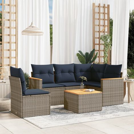 vidaXL Ensemble de canapé de jardin 6 pcs avec coussins gris résine tressée (1/5)