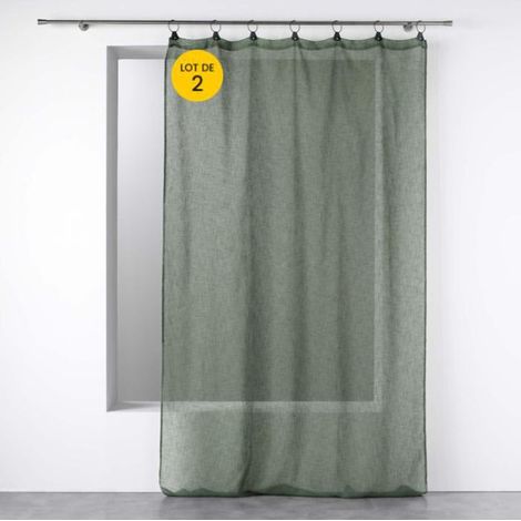 Lot de 2 Voilages à anneaux 140 x 240 cm voile tissé Linka Kaki (1/4)