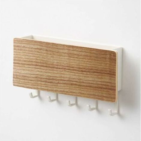 Armoire à clés,Porte-courrier en bois et crochet pour boîte à clés porte-clés porte-courrier mural en bois non poreux 5 crochets en bois avec 5 crochets en plastique combinaison pince à courr (1/4)