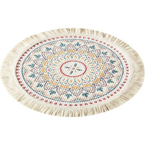 Set de table rond en coton et polyester, doux et confortable, tissé avec pompons, pour la décoration de la cuisine CS (1/5)