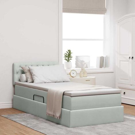 Bett mit Stauraum und LED mit LED Hellgrau 90 x 200 cm Samt
