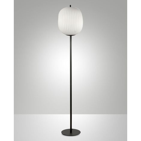 Domizia Lampada da terra in metallo e vetro soffiato colore Nero, attacco E27 40W, design elegante con variatore di intensità luminoso incluso