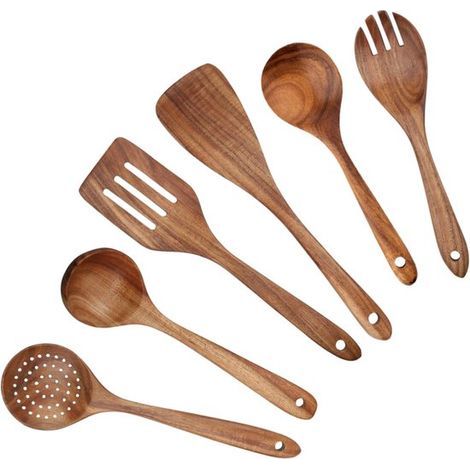 Batterie de cuisine antiadhésive en bois Peysaitr - Set de 6 - Ensembles d'ustensiles de cuisine