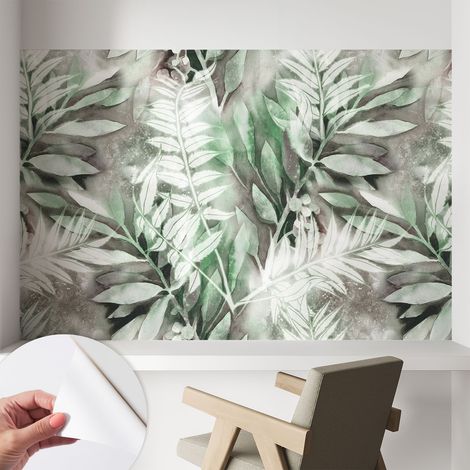 Carta da parati autoadesiva - Fotomurale adesivo - design elegante - stile moderno - Foglie acquerellate 104x70 cm (1/5)