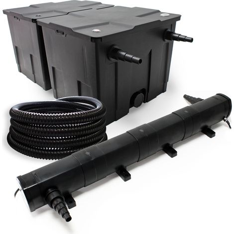 Wiltec Kit complet: CBF-350B Filtre de bassin jusqu'à 60000 L Biologique, CUV-272 lampe uv UVC Clarificateur avec 72W, 5m Tuyau 25 mm (1")