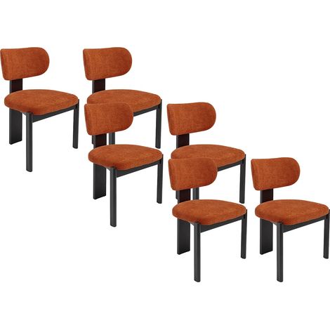Lot de 6 chaises en tissu bouclette et bois d'hévéa noir - Terracotta - WILANA (1/5)