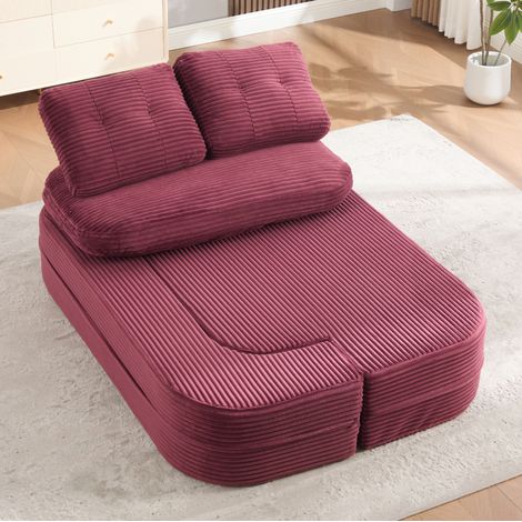 OKMYHOME 2-Sitzer 2-in-1-Sofa aus Cord, 165 cm, Bordeaux, mit Getränkehaltern (1/5)