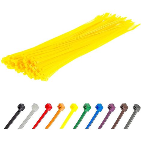 Lange, robuste silberne Kabelbinder, 370 mm x 4,8 mm, 100er-Packung, aus hochwertigem Nylon, 300 mm x 4,8 mm Reißverschluss, gelb