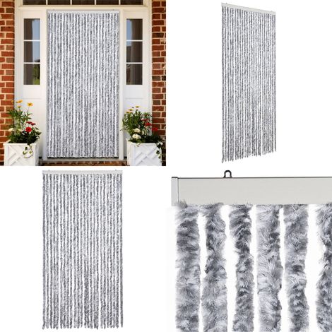 Fliegenvorhang Weiß und Grau 100x200 cm Chenille - Fliegenvorhang - Insektenschutz - Türvorhang - Sommergarten - Balkon - Home & Living