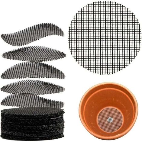 100 filets de drainage de 5 cm pour pots de fleurs/bonsaïs afin d'empêcher l'infiltration du terreau (1/4)