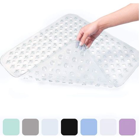 (Blanc Transparent) Tapis de Douche Antidérapant pour Peaux Sensibles 53x53cm, Sans BPA, Tapis de Douche Antidérapant Anti-moisissure, Tapis de Sol de Salle de Bain Lavable en Machine (1/5)